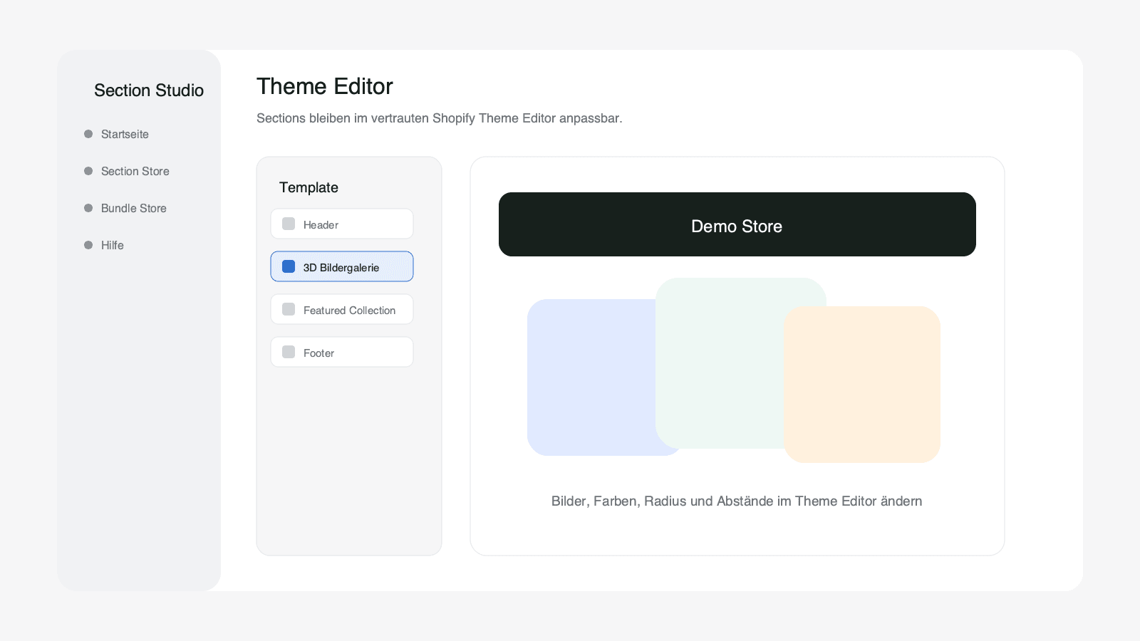 Section Studio im Shopify Theme Editor